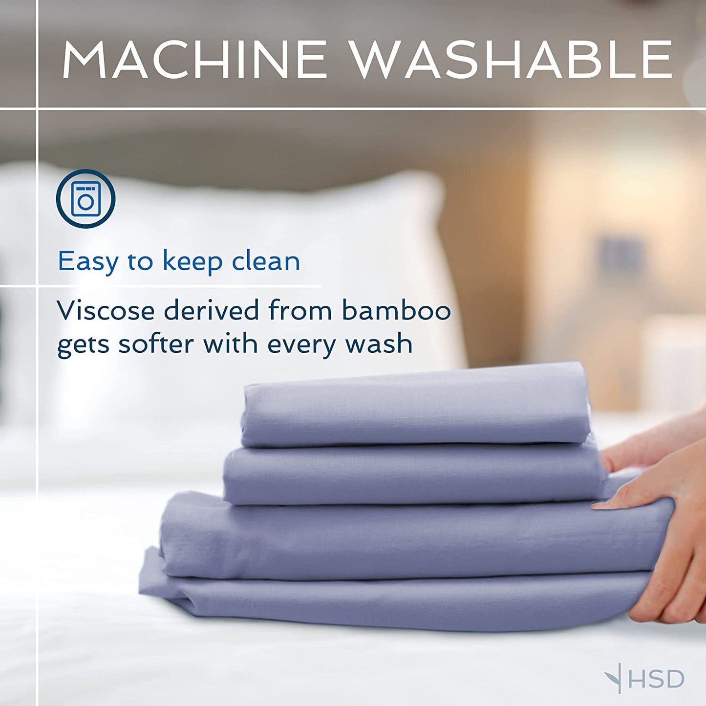 4 piece bed sheet set queen, 100% viscose derived from bamboo sheets set with 2 pillowcases, cooling & breathable luxury bedding, moisture-wicking & silky soft texture, navy blue